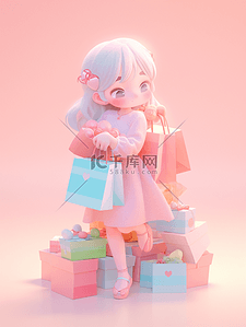 限时插画图片_3D电商618促销购物小女生