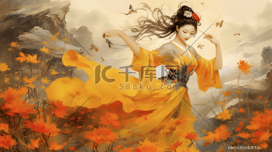 黑白古风插画图片_中国风古风古典美女人物