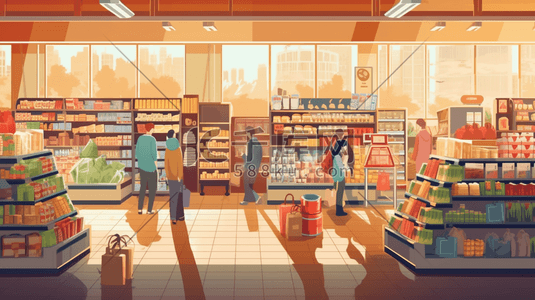 卖饰品是商场插画图片_商场超市购物消费场景