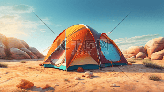 沙漠中彩色夏季露营帐篷
