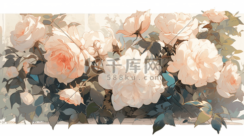 手绘水彩花卉玫瑰数字艺术插画