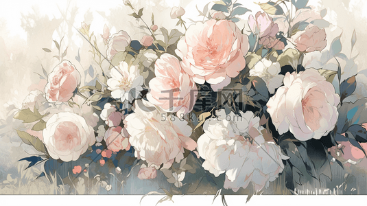 水彩花卉插画图片_手绘水彩花卉玫瑰数字艺术插画