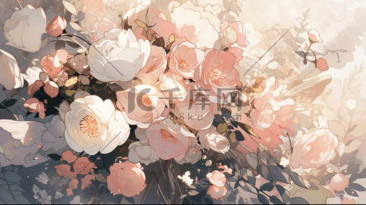 柔和背景下的玫瑰花插画