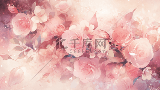 浪漫唯美玫瑰插画图片_朦胧的粉色玫瑰花插画
