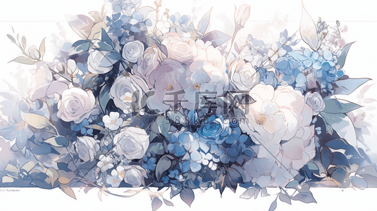 蓝色花卉插画图片_一束紫色和蓝色的玫瑰插画