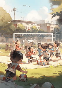 比赛足球插画图片_欢乐儿童足球运动插画背景
