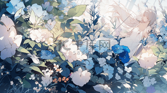 蓝色花卉背景数字艺术插画