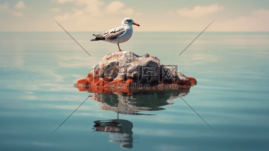 水中岩石上的鸟