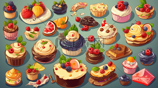 水果甜品插画图片_各种甜品的插图