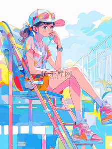 时尚线条简历插画图片_夏日多巴胺配色商业插画时尚女孩