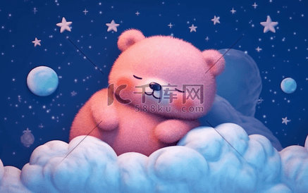 梦幻卡通云朵上的小熊