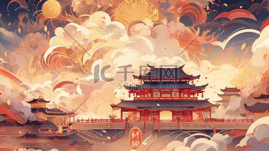 传统建筑插画图片_国风国潮传统建筑风景