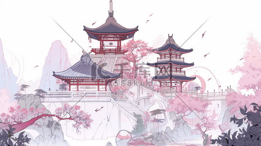 传统建筑插画图片_国风国潮传统建筑风景