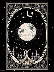 星插画图片_银色塔罗牌神秘星月图案神圣