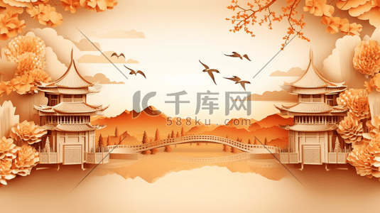 中国风剪纸剪纸插画图片_中国风古典剪纸风建筑风景插画