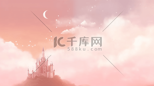 粉色城堡插画图片_粉色唯美梦幻云海里的城堡