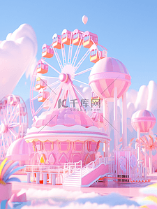 粉色梦幻卡通3D立体摩天轮游乐场