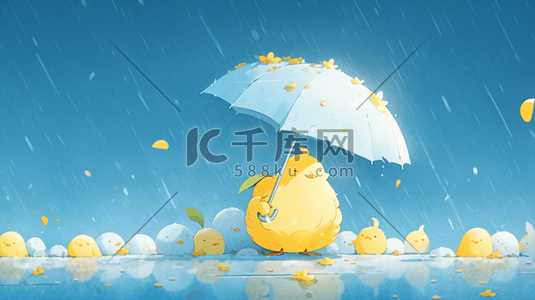 卡通萌萌的插画图片_卡通可爱的小鸭子撑着伞在雨中