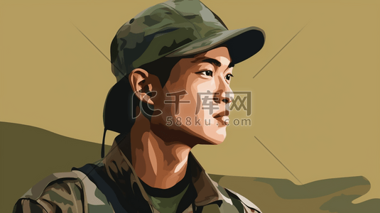 军事科技插画图片_年轻的军人肖像插画