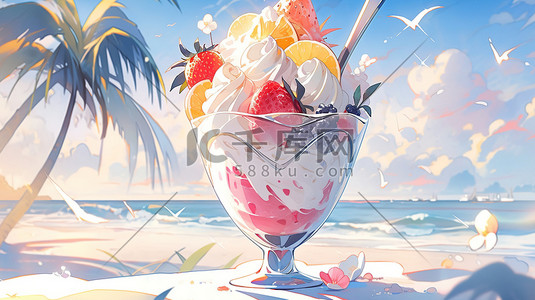 夏天美食甜品美味冰淇淋插画12