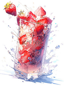 一杯草莓奶昔溅上冰块3