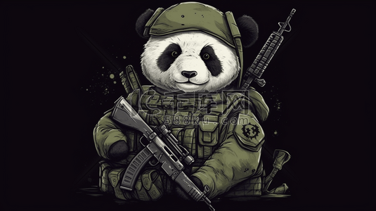 军旅插画图片_军旅风格着装的熊猫