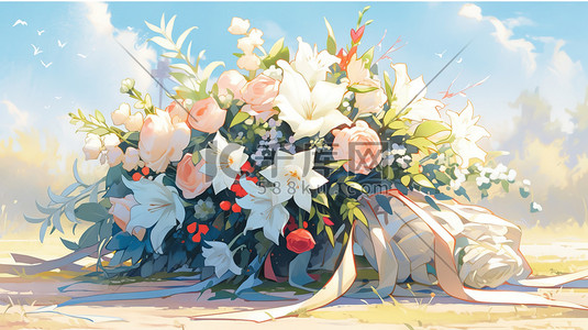 草手插画图片_草坪上婚礼的花束花朵9