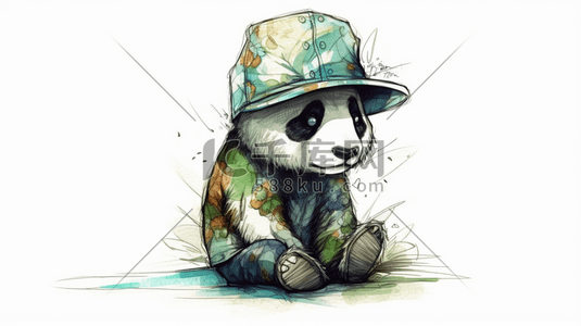 悲伤插画图片_一只坐在地上悲伤的熊猫
