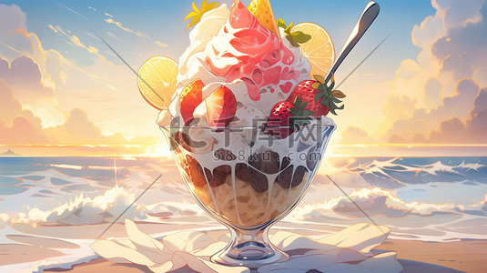 水果甜品插画图片_夏天美食甜品美味冰淇淋插画11