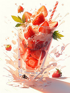 一杯草莓奶昔溅上冰块4
