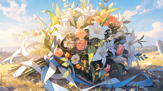 草手插画图片_草坪上婚礼的花束花朵1