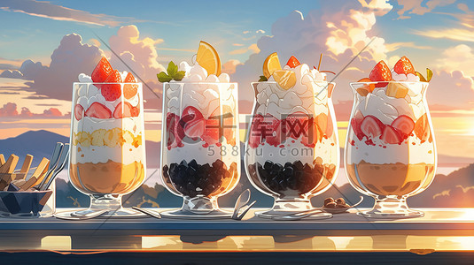 夏天美食甜品美味冰淇淋插画5