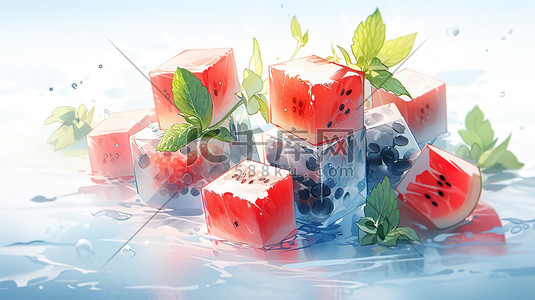冰块冰块冰块插画图片_夏天冰冻的水果冰块插画6