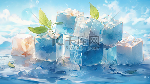 夏天冰冻的水果冰块插画12