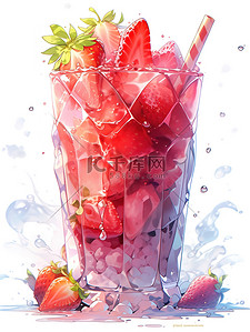 一杯草莓奶昔溅上冰块18