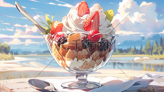 水果甜品插画图片_夏天美食甜品美味冰淇淋插画6