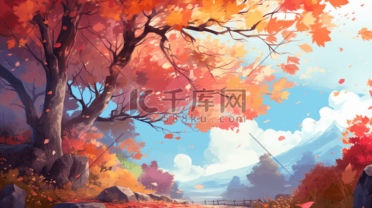 秋天风景枫叶红叶纷纷飘飞
