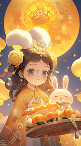 小仙女插画图片_中秋节可爱嫦娥小仙女和兔子插画2