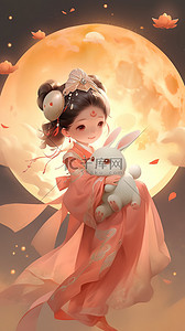 小仙女插画图片_中秋节可爱嫦娥小仙女和兔子插画4
