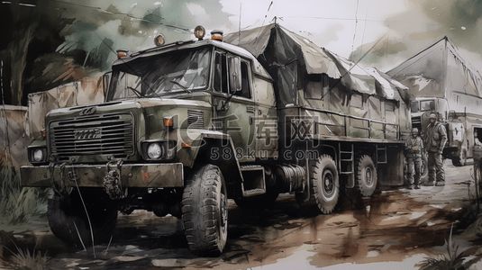 武装党卫军插画图片_越野装甲武装卡车