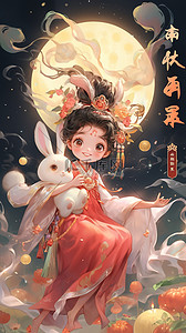 小仙女插画图片_中秋节可爱嫦娥小仙女和兔子插画26