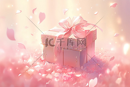 礼盒插画图片_粉色情人节礼盒和玫瑰花瓣4