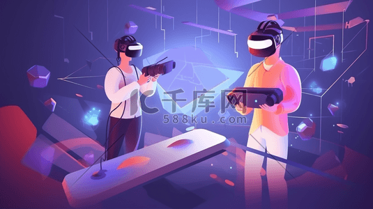 vr科技智能插画图片_AR/VR游戏体验概念