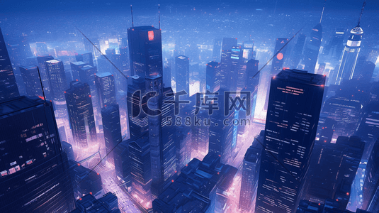 科技感城市建筑高楼大厦风景插画11