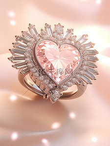 珠宝首饰插画图片_粉红色天鹅绒背景钻石的心形戒指13
