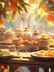 盛会插画图片_中秋节美食盛会插画19