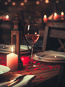 红酒插画图片_浪漫的情人节晚餐红酒和烛光8