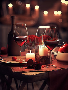 红酒插画图片_浪漫的情人节晚餐红酒和烛光14