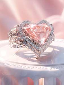 心形插画图片_粉红色天鹅绒背景钻石的心形戒指10