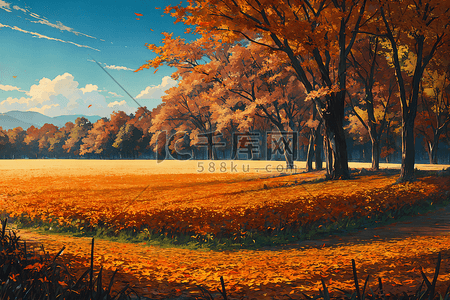深秋的田野铺满了落叶
